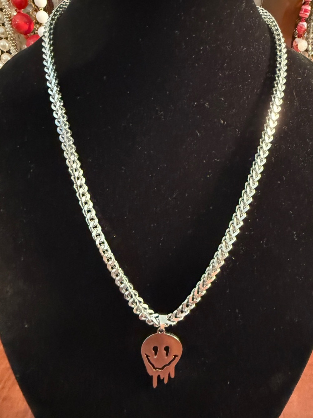 Dripping Smiley Pendant Chain Necklace